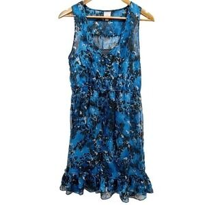 Converse One Star Blue‎ Floral Dress M Ruffle Hem Sleeveless